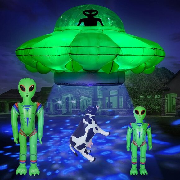 🆕Alien 4.2FT Green Decoration Hanging Cow 2pc Jumbo Halloween Flashing Light - Picture 1 of 6